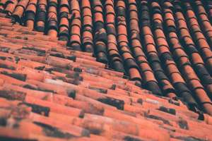 Close-up of red clay roof tiles on a Florida home
